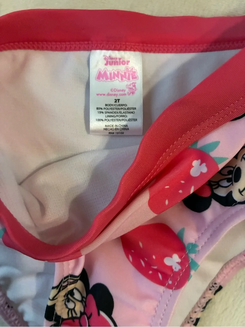 Disney Pink Minnie Mouse Strawberry Rash Guard Bikini Set